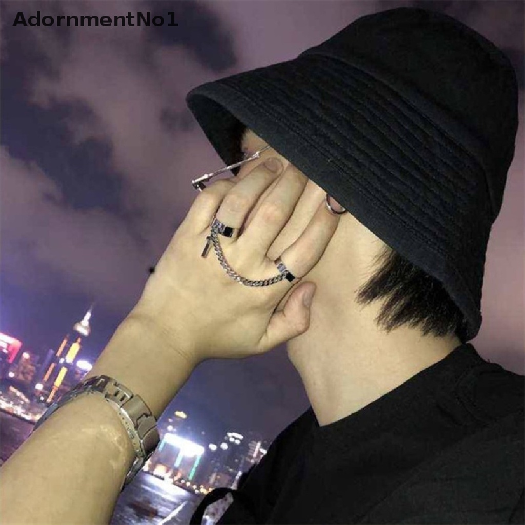 (AdornmentNo1) Cincin Titanium Steel Gaya Hip Hop Motif Salib + Rantai Untuk Perhiasan Pria