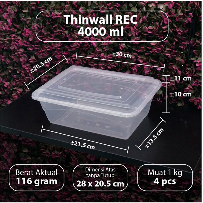 Thinwall Persegi Besar 4000 ml DM - Wadah Rectangle harga 5 pcs