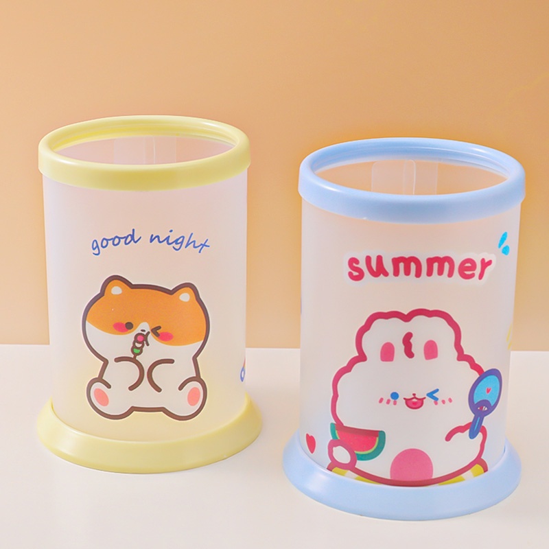 Creative Frosted Transparent Cartoon Pen Holder Student DIY Waterproof Round Pen Box