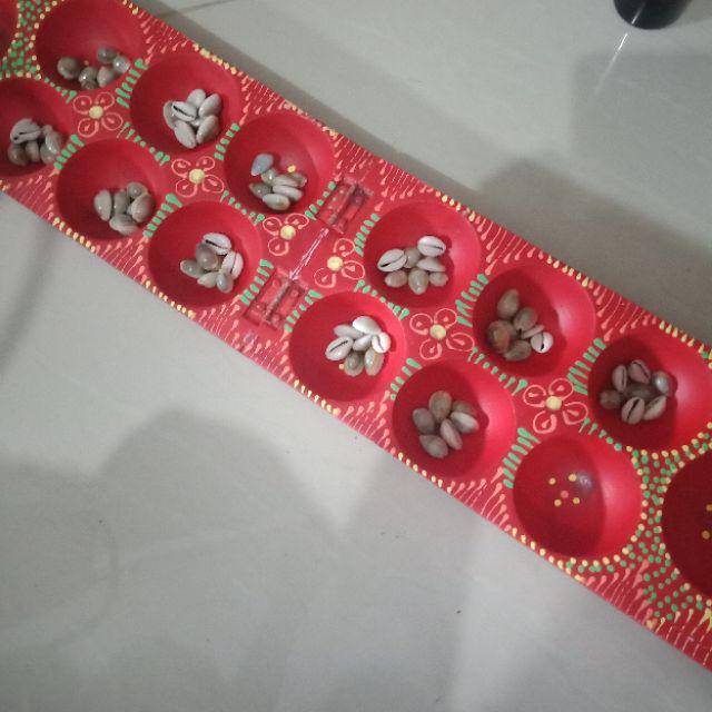 Congklak Kayu Lipat Motif Batik Plus Kerang Dakon Congkak Mokaota/mainan Anak / Tradisional