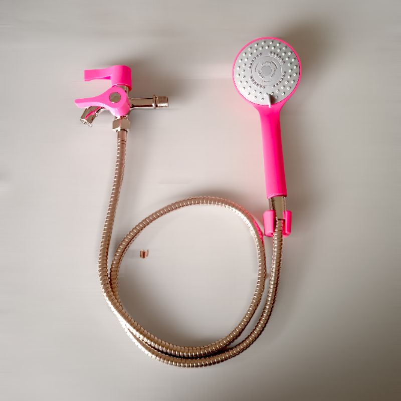 Hand Shower Set Pink Fuscia Terbaru Shower 3 Mode Air + Kran Cabang Pink + Selang Pink + Hanger Pink