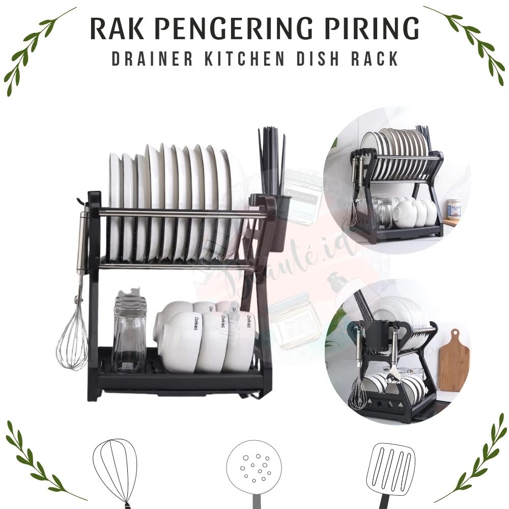 Rak Tempat Pengering Penyusun Cucian Piring Gelas Sendok Garpu Peralatan Makan 2 Layer Dapur Tebal Berkualitas Drainer Kitchen Dish Rack