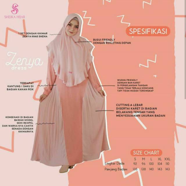 🌼Ready stock Zenya dress Punch+khimar🌸Original branded