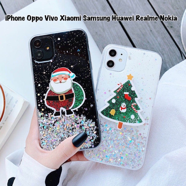 Christmas Glitter Case iPhone Oppo Vivo Xiaomi Samsung Huawei Realme Redmi note 8 7 6 5 4 4x pro 5 3