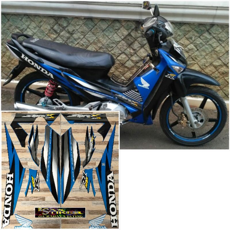 striping original Honda Supra X 125 R biru hitam tahun 2006