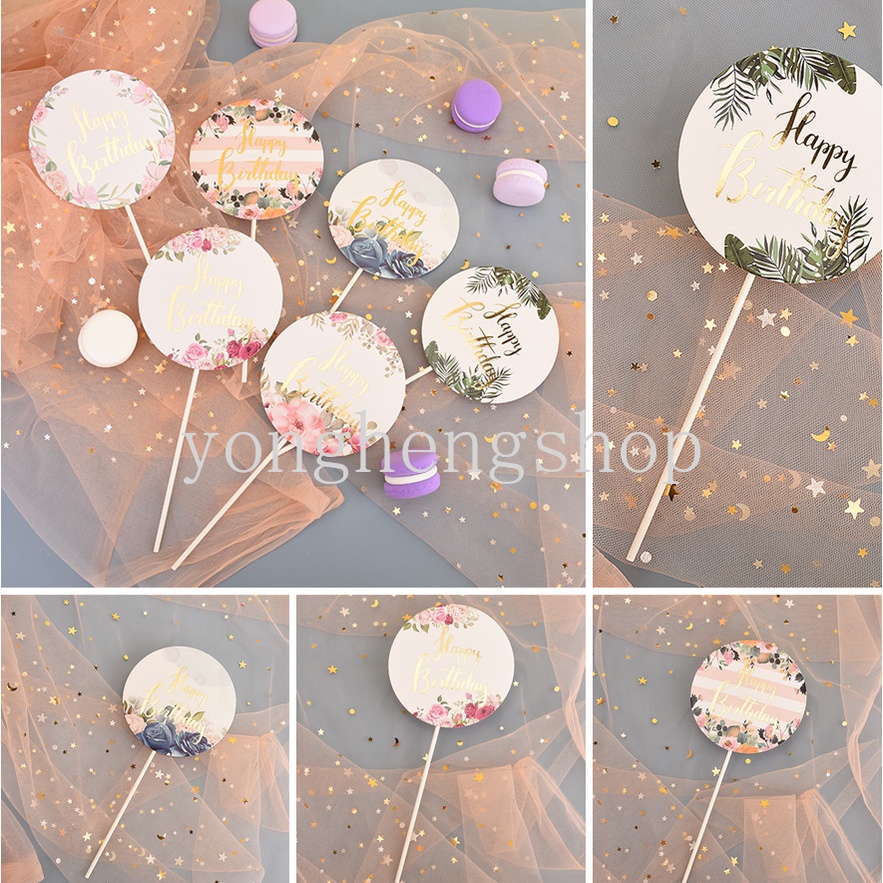 Topper Kue Desain Karangan Bunga Tulisan Happy Birthday Untuk Dekorasi Baby Shower