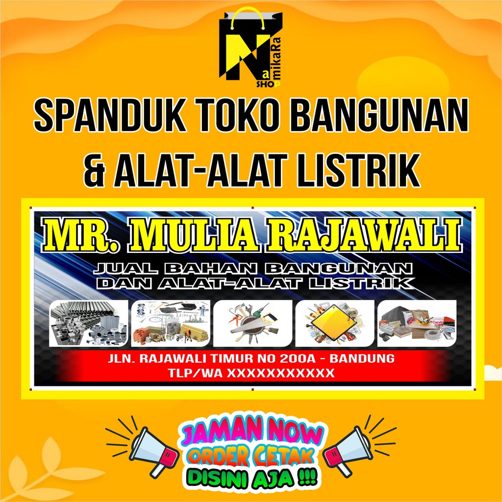 Spanduk Banner Backdrop Toko Bangunan dan Alat-alat Listrik Termurah Ukuran 250x100 bisa COD