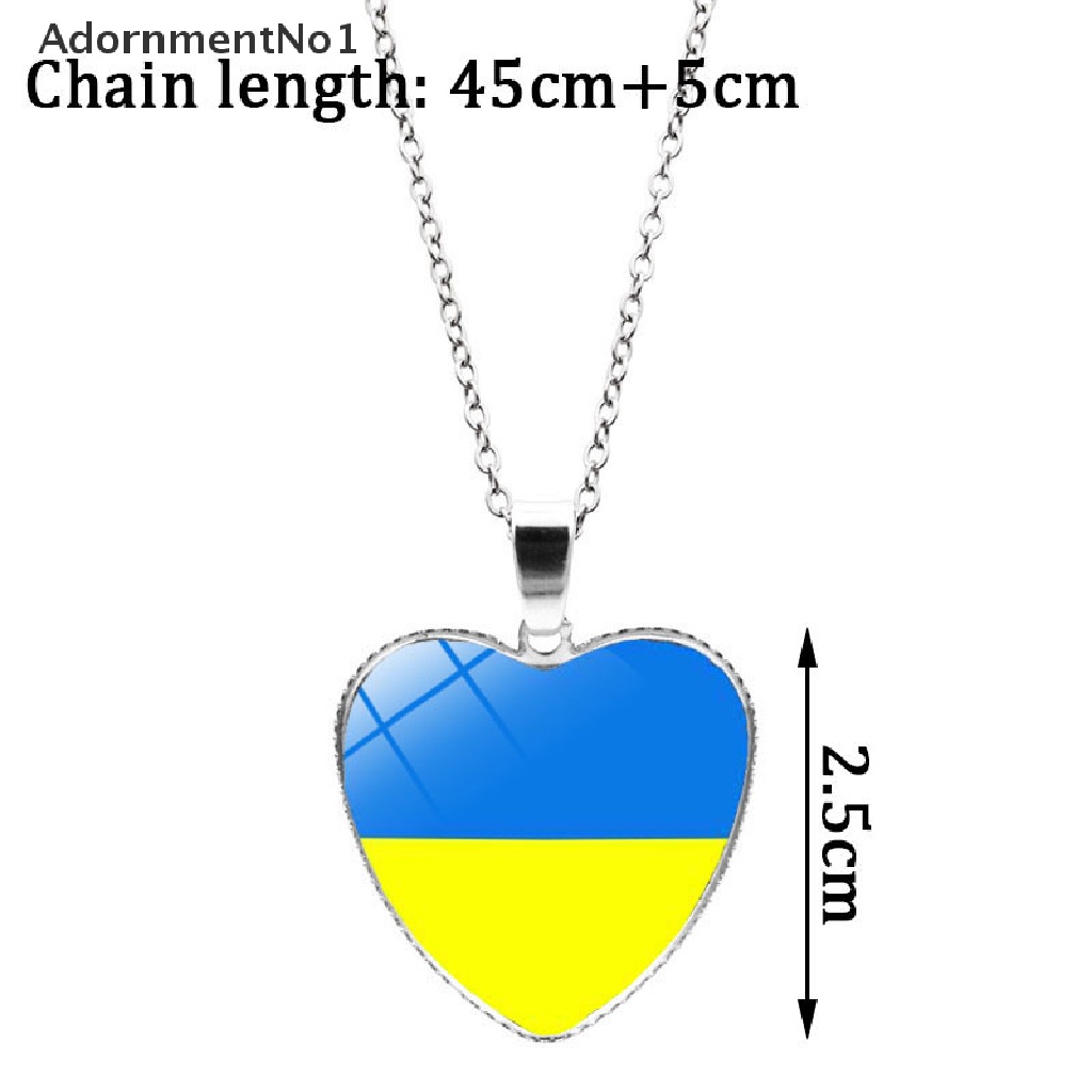 (AdornmentNo1) Kalung Rantai Dengan Liontin Kaca Motif Bendera Ukrainia Untuk Wanita