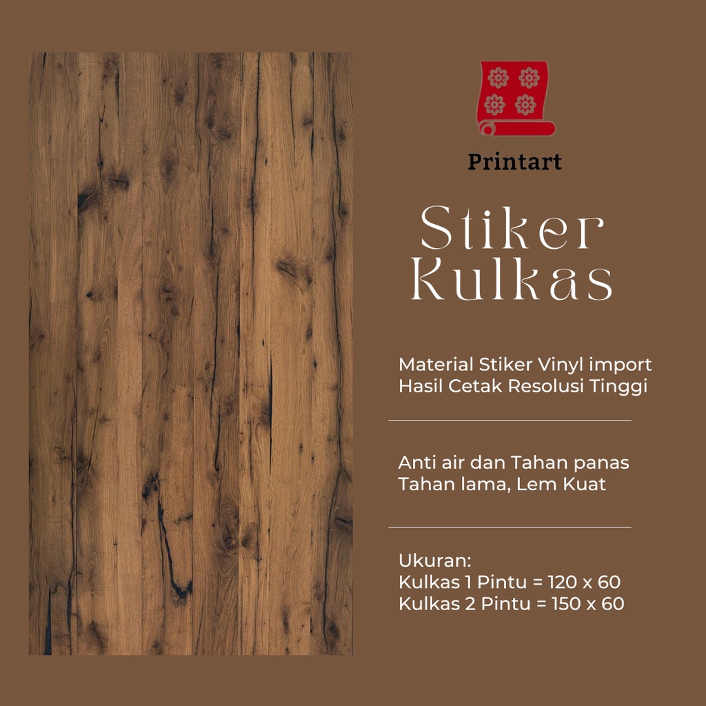 Stiker kulkas 1 pintu dan Stiker Kulkas 2 pintu motif Kayu kode WD-15 - FX
