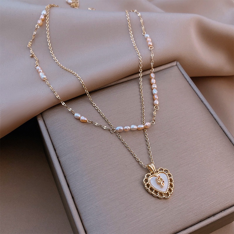 Korean Fashion Temperament Multilayer Necklace Pearl Women Accessories Love Hollow Pendant Necklace