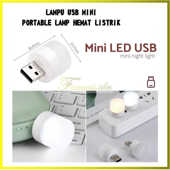 FMS Lampu USB Mini Led Terang Tidur Powerbank 1 watt Warna Stick Outdoor Kecil Bulat Bolam Lampu Dar