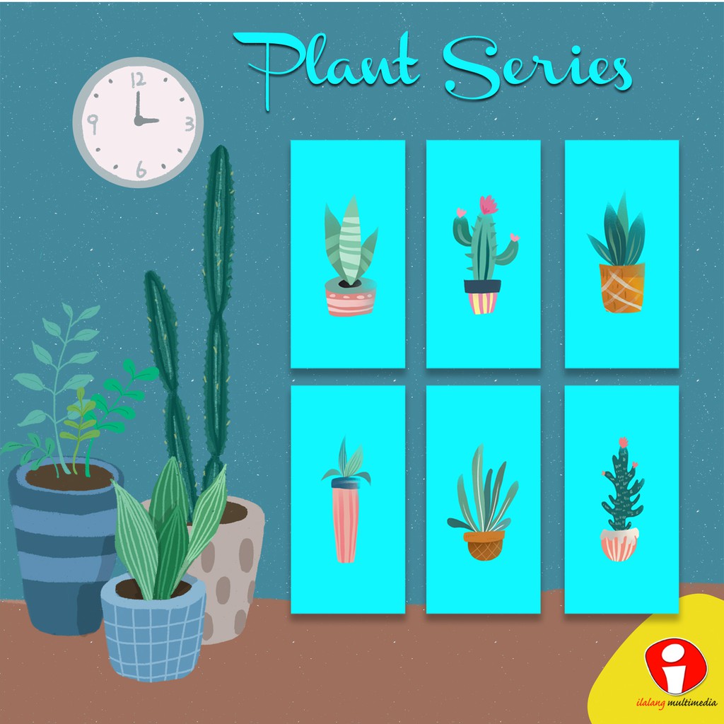 Dekorasi Pajangan Kamar Rumah Poster Cafe Tanaman Biru Cactus Aesthetic Ukuran Besar 10x20CM