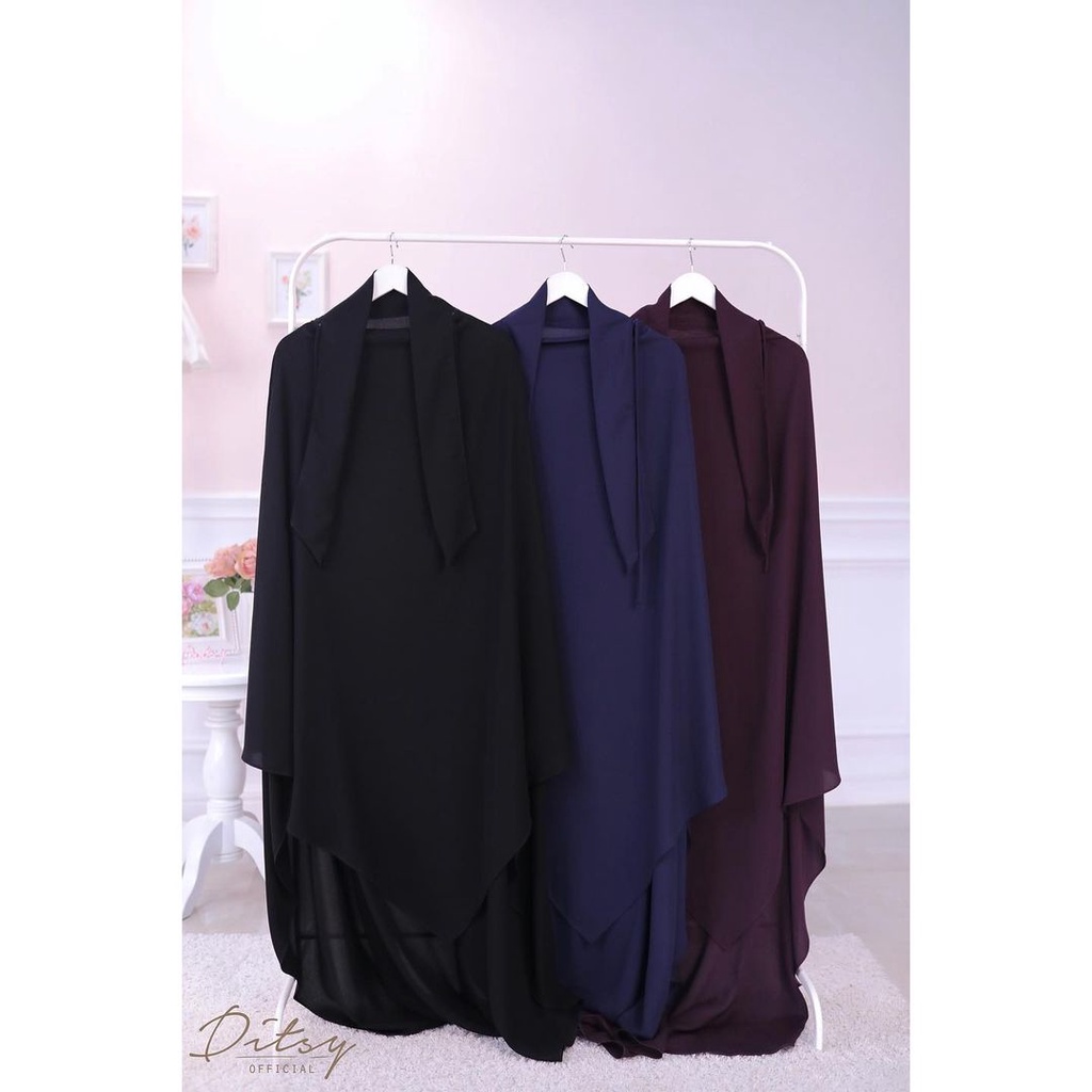 Ditsy Shameena Formal Black | Raisin | Reguler | Long  Soft Lexus French Khimar Januari 2022