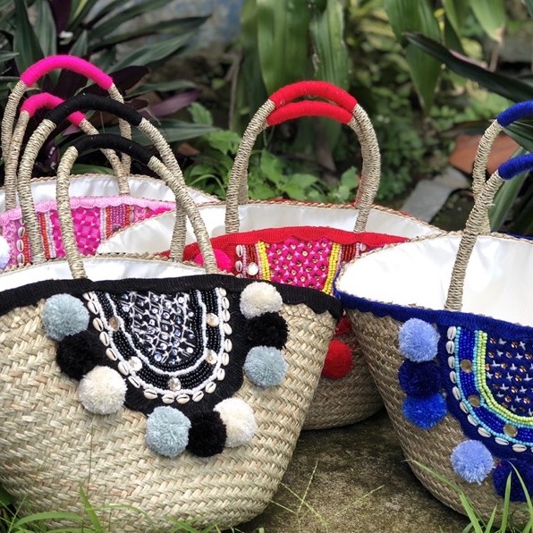 tas anyaman mendong/tas bali/tas rotan/tas mendong hias/tas bangkok