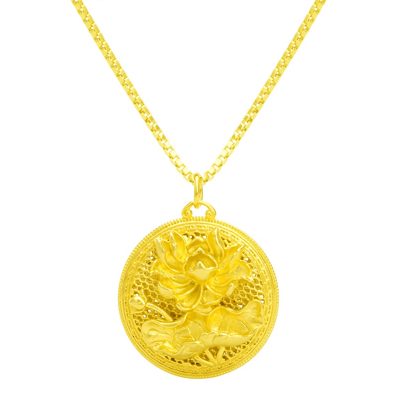 Liontin Bentuk Lotus 3D Lapis Emas Asli Kadar 375 Gaya Klasik Untuk Pria Dan Wanita