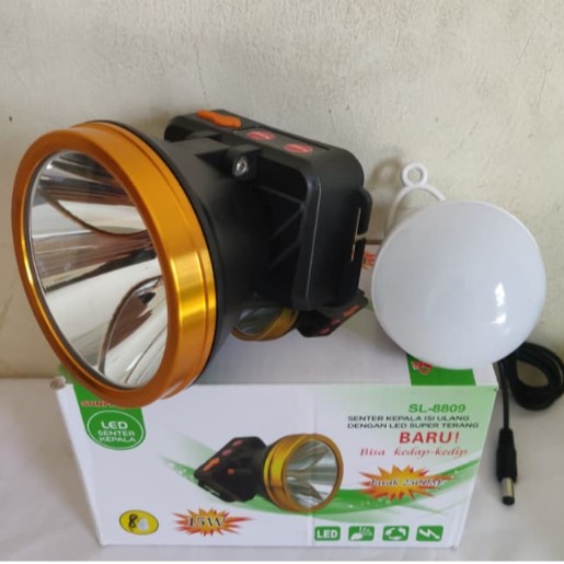 Senter Kepala Sunpro SL-8809 Putih 15 Watt Headlamp LED Charger bonus Lampu