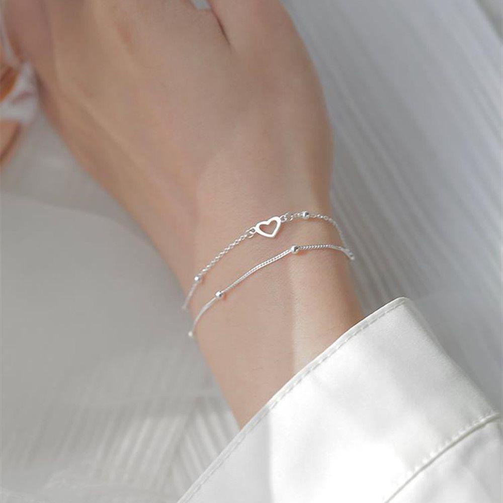 Lily Wanita Gadis Gelang Pesta Pernikahan Hati Bangle Link Rantai925 Sterling Silver