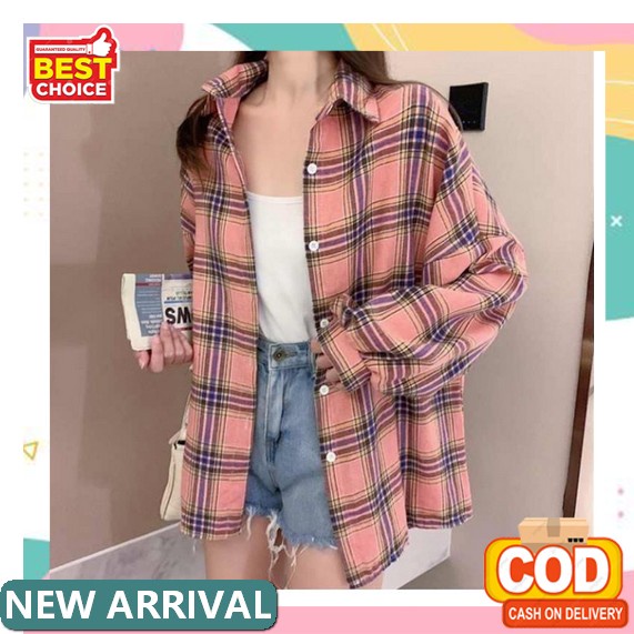 Kemeja Baju Blouse Wanita Cewek Cewe Perempuan Remaja Casual Lengan Panjang Polos Dewasa Kekinian Ko