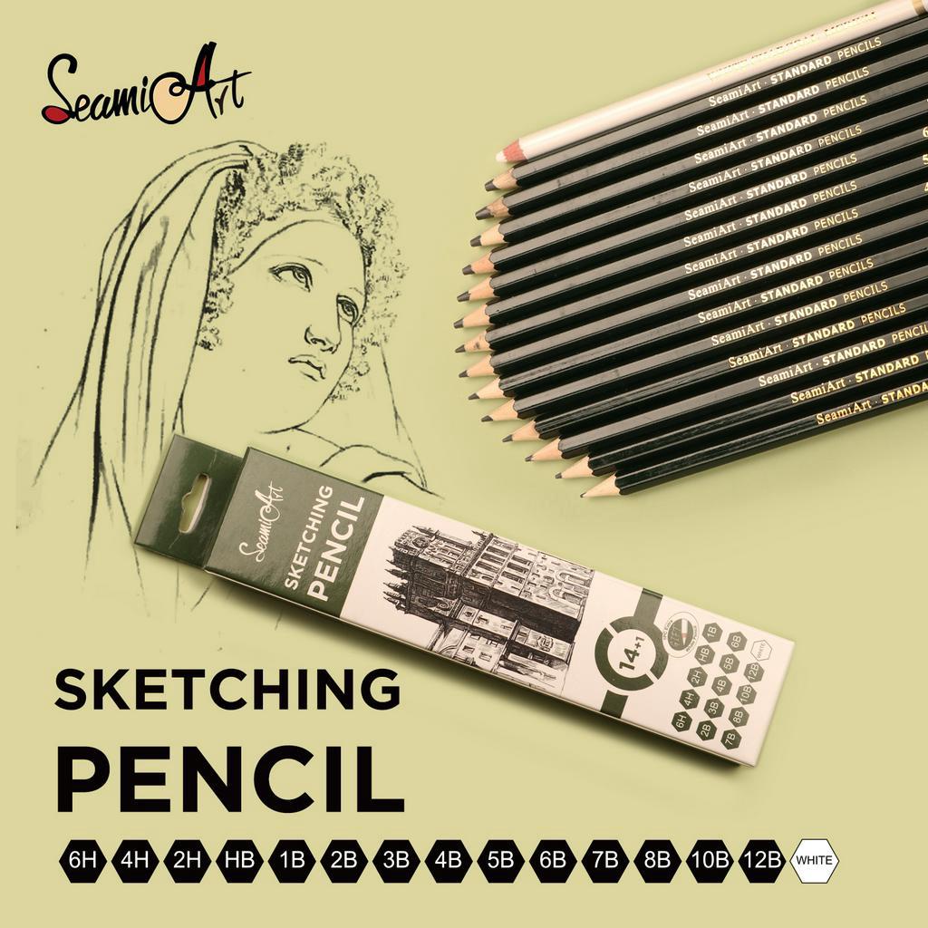 

SeamiArt 15pcs Sketch Pencil set Pensil sketsa Free White Charcoal Pencil 6H 4H 2H HB B 2B 3B 4B 5B 6B 7B 8B 10B 12B