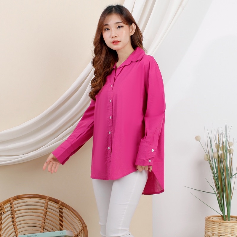 Blouse wanita kemeja poplin warna neon