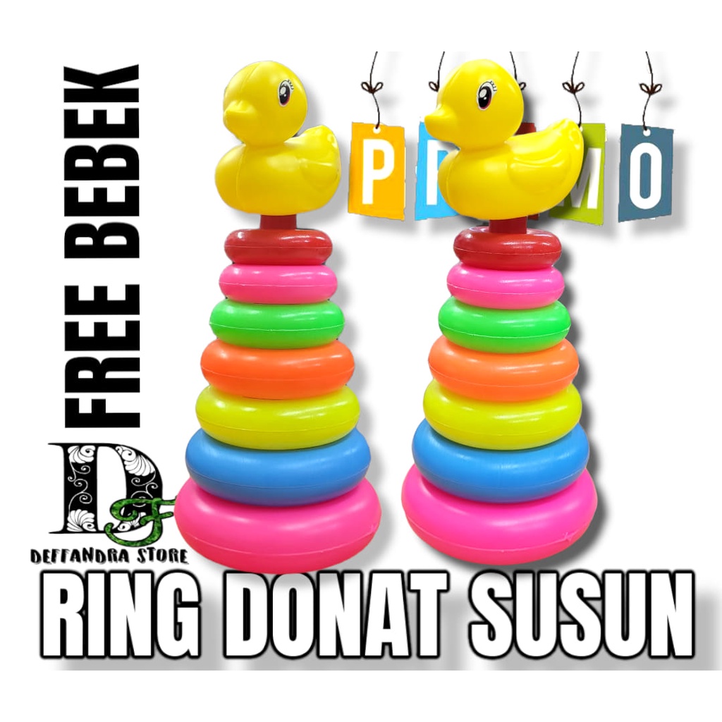 Mainan Anak Donat Susun - Susun Menara  Edukasi Mainan Bayi Ring Donat Stacking Duck Tower