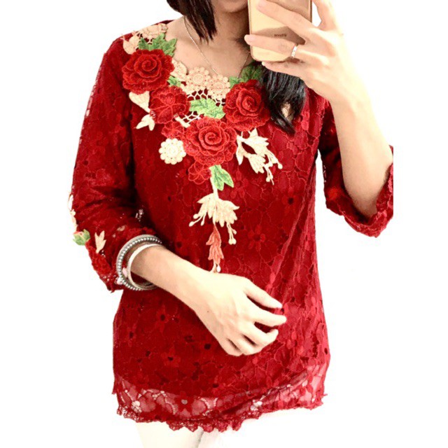 Pakaian Wanita//Blouse// 687 atasan brukat brokat import halus stretch jumbo XL XXL XXXL