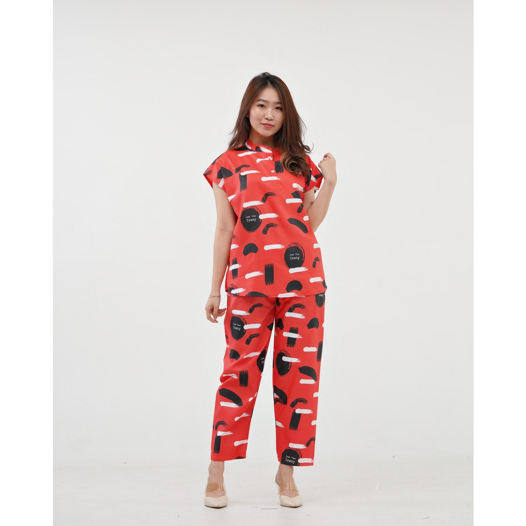 IZANY Piyama Dewasa Daily Set / One Set Aeon all size Lengan Pendek Allsize-CULTIVE RED