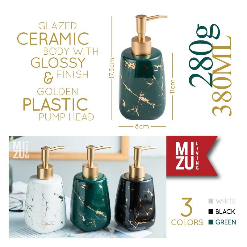 MARE Refill Pump Bottle Marble Ceramic Glossy Soap Dispenser Botol Keramik Motif Marmer Sabun Cair