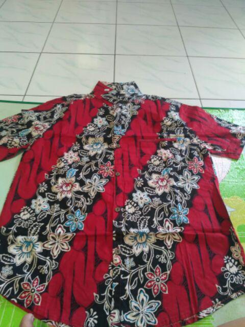 Kemeja 113 Tu# Kemeja Batik Dewasa Warna Merah Edisi Imlek Bahan Katun Stretchy