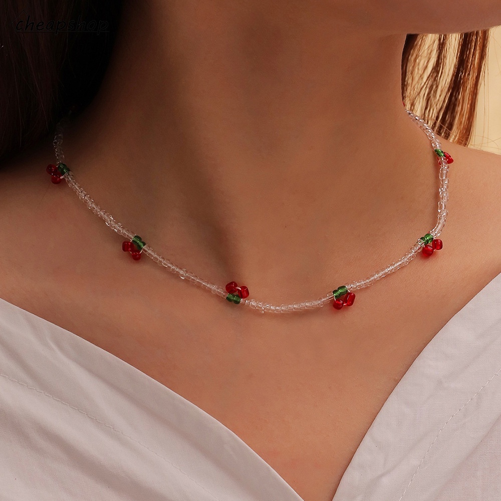 IFYOU Fashion Transparent Beads Necklace Small Cherry Chain Choker Women Jewelry Accessories