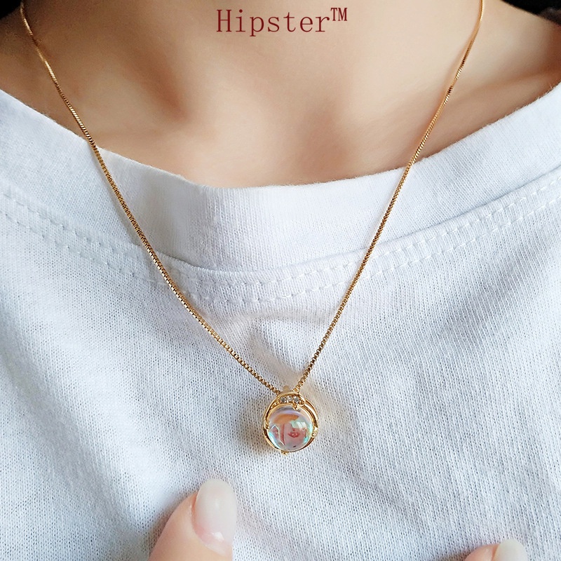 Fashion Hot Sale Planet Moonstone Gold Pendant Diamond-Studded Necklace