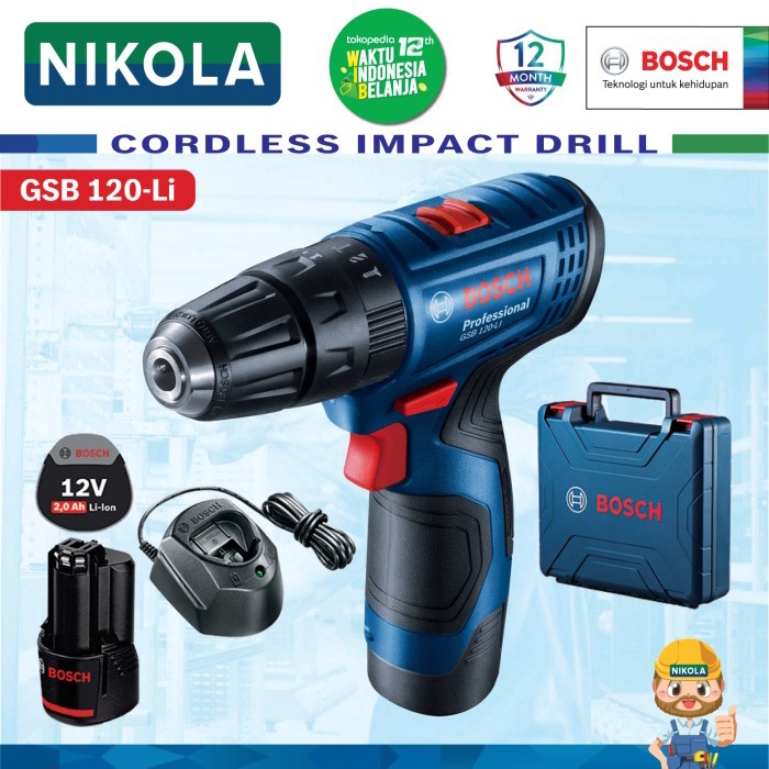 BOSCH GSB 120-LI Cordless Impact Drill Bor Tembok Baterai 120 LI