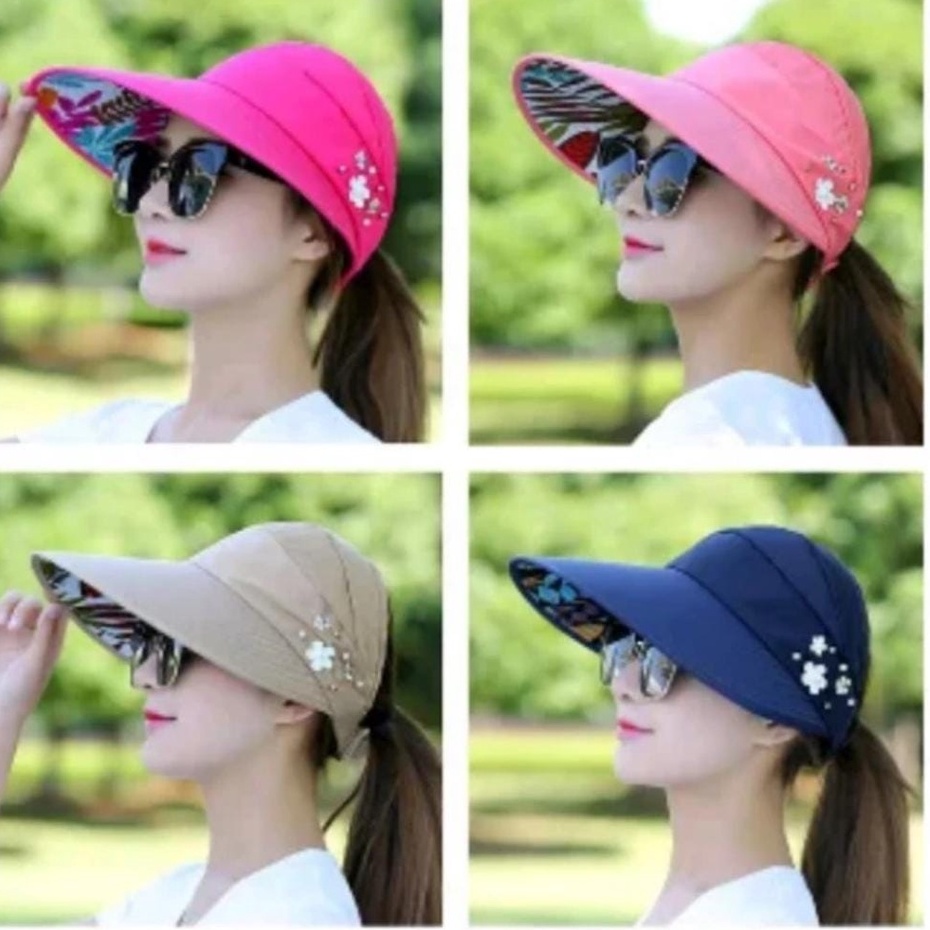 Topi pantai wanita lipat import - topi golf wanita - topi visor pantai kulitas premium barang sesuai gambar