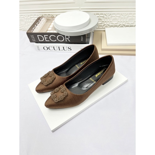 sepatu flat shoes wanita terbaru kekinian pesta LOUISDEAR sepatu Flat bahan satin 2 cm B71