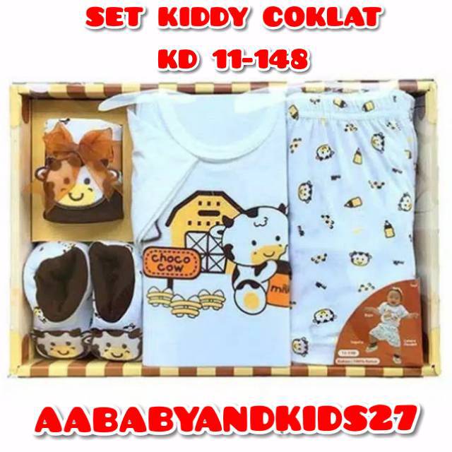 BABY GIFT SET BAJU KIDDY COKLAT-BABY SET KIDDY COKLAT-KADO BAJU BAYI SET DUS KIDDY COKLAT