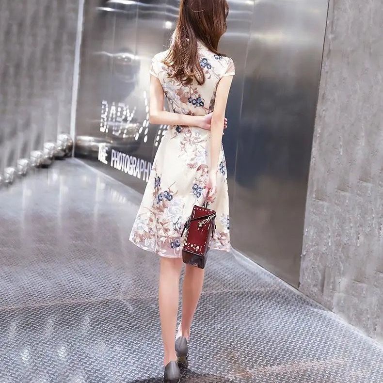 Improved cheongsam style dress 2021 new summer fashion big flower daily Chinese style young girl