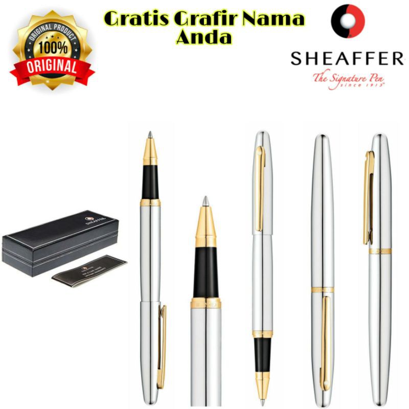 

PULPEN SHEAFFER ORIGINAL VFM CHROME GOLD TONE ROLLERBALL PEN GRATIS CUSTOM GRAFIR NAMA ANDA