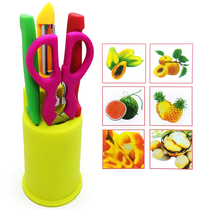 Pisau Buah set + Tatakan Fruit Knife Set 5 pcs serbaguna