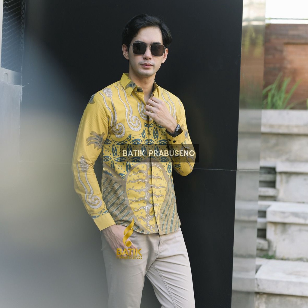 Batik Prabuseno - GADING Kemeja Batik Pria Lengan Panjang Slim Fit Slimfit Katun Printing Lapis Furi