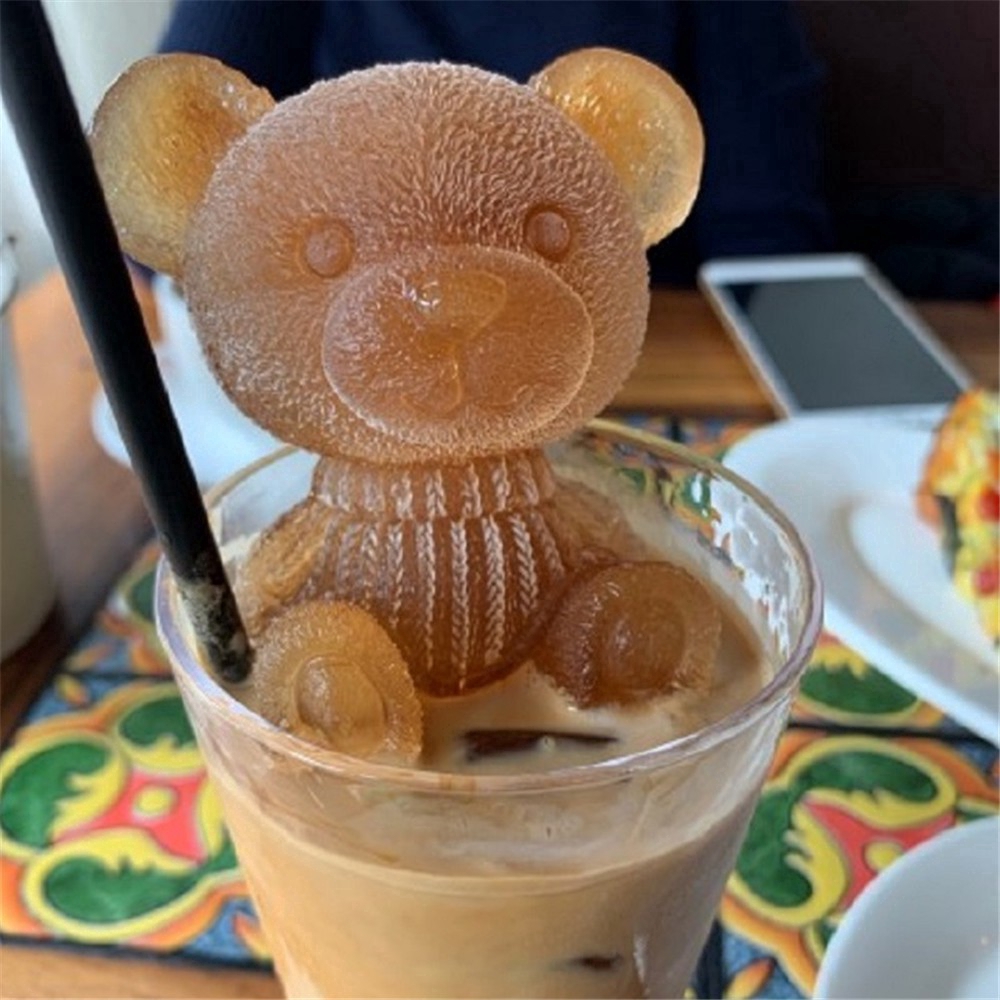 3D Bear Ice Cube Mold Silicone Cute Creative Coffee Milk Tea Ice Cube Mold