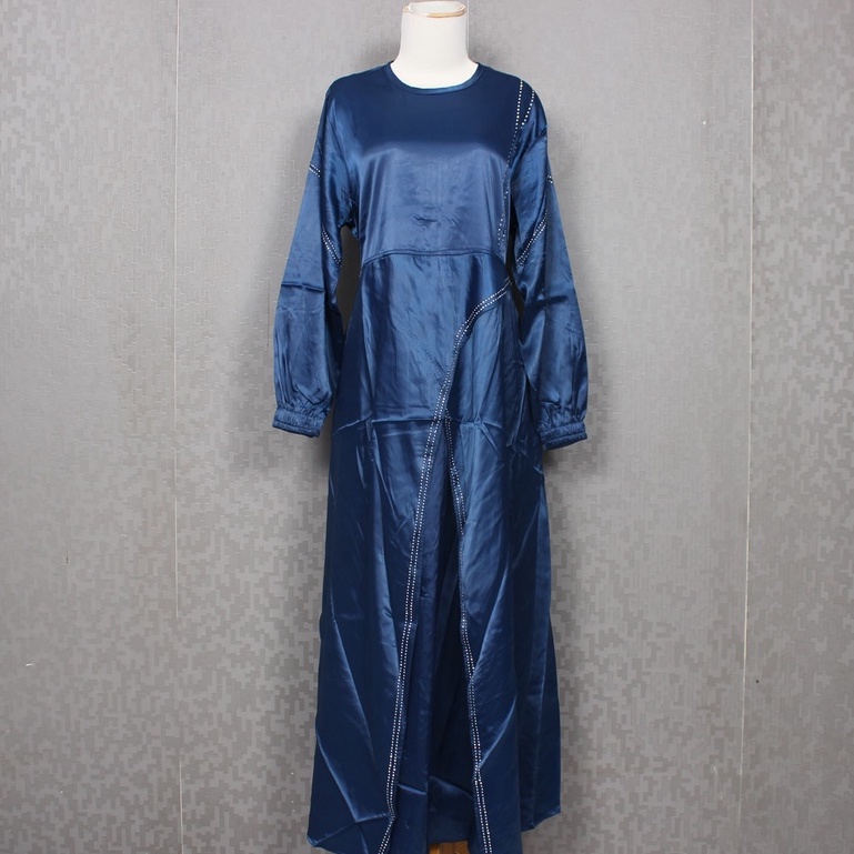 KAFTAN VANESHA MAXI DRESS SATIN ,FASHION MUSLIM LEBARAN WARNA NAVY ,KAFTAN KELUARGA KONDANGAN