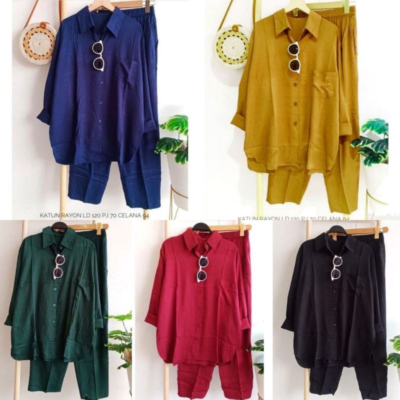 ONE SET RAYON JUMBO [M L XL XXL] LD 120 | DAILY SLEEPWEAR POLOS | SETCEL RAYON POLOS | TIEDIE POLOS | SETELAN BAJU TIDUR RAYON POLOS JUMBO-RIANI RANDOM