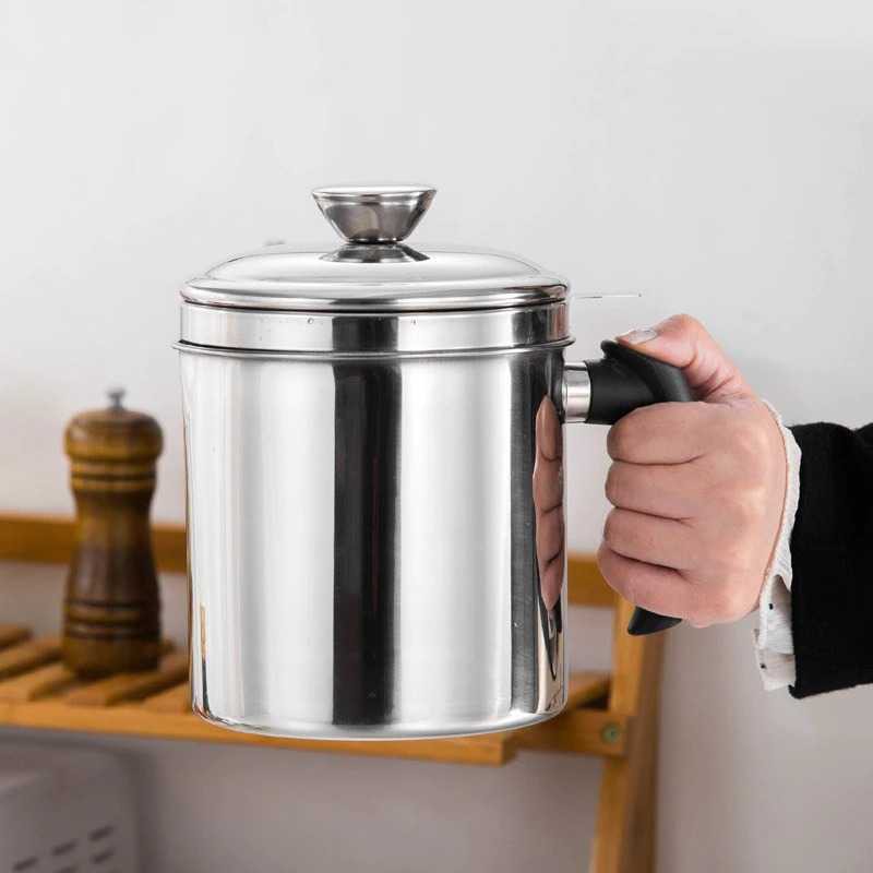 Panci Saringan Minyak Oil Strainer Pot Stainless Steel 1.3L Penyaringan Kotoran Tepung Gula Halus Jernih Multifungsi