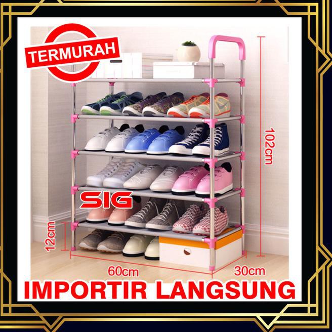 9z Rak Sepatu 5 Susun Shoe Rack 5 Tier Rak Sepatu Bongkar Pasang Merah Muda Shopee Indonesia