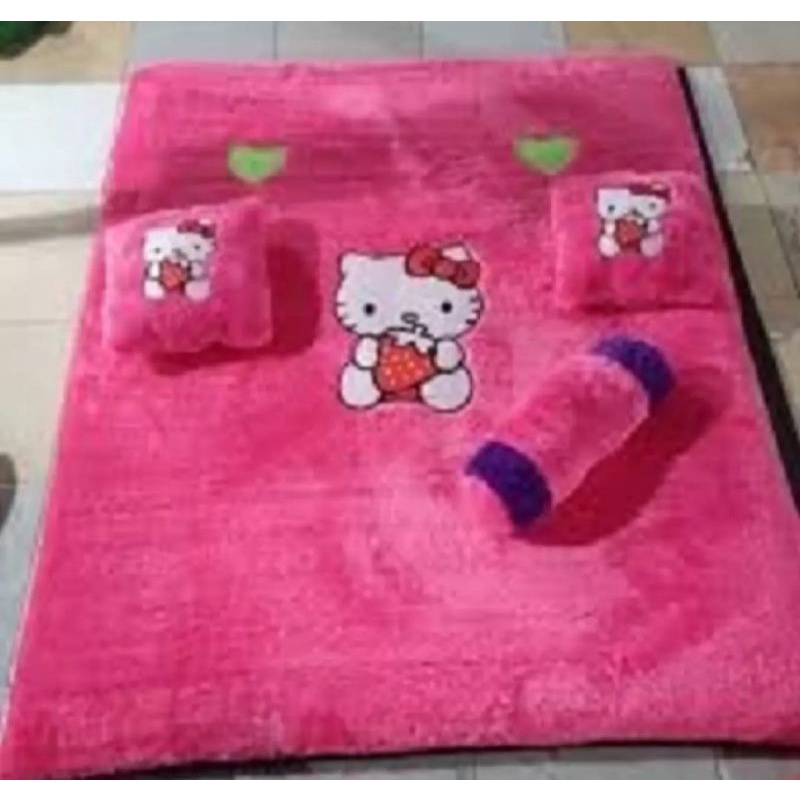 KASUR BULU KARAKTER/SURPET BULU KARAKTER HELLO KITTY PINK TEBAL TERLARIS &TERLARIS
