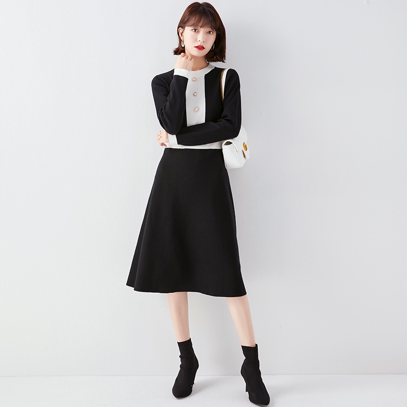 【Elegant】Korean Long Sleeve Midi Dress  7050