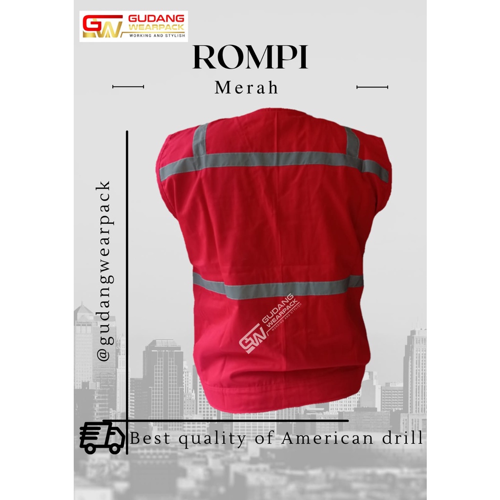 Gudang Wearpack - Baju Kerja Seragam Proyek Rompi Tanpa Furing Warna Merah