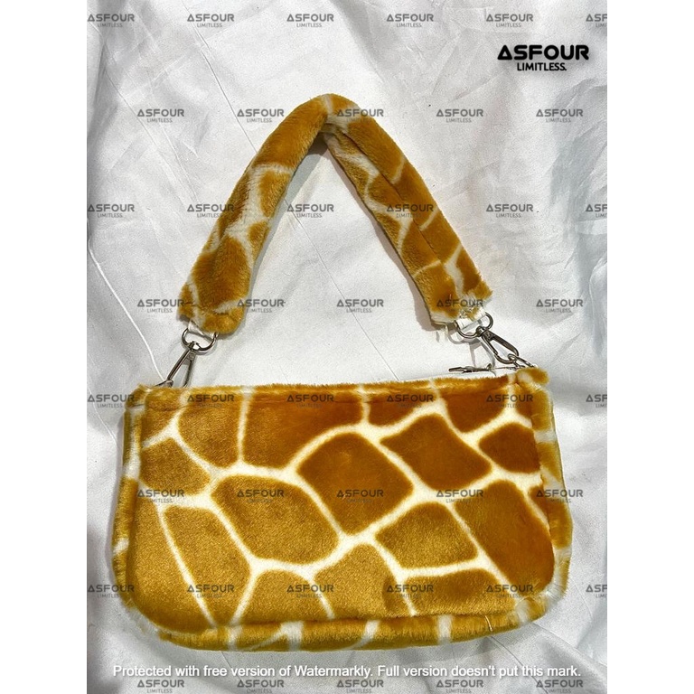 Asfour - Animal Shoulder Bag Slingbag Bulu Korean Style Wanita Terbaru Fur Animal Pattern Handbag