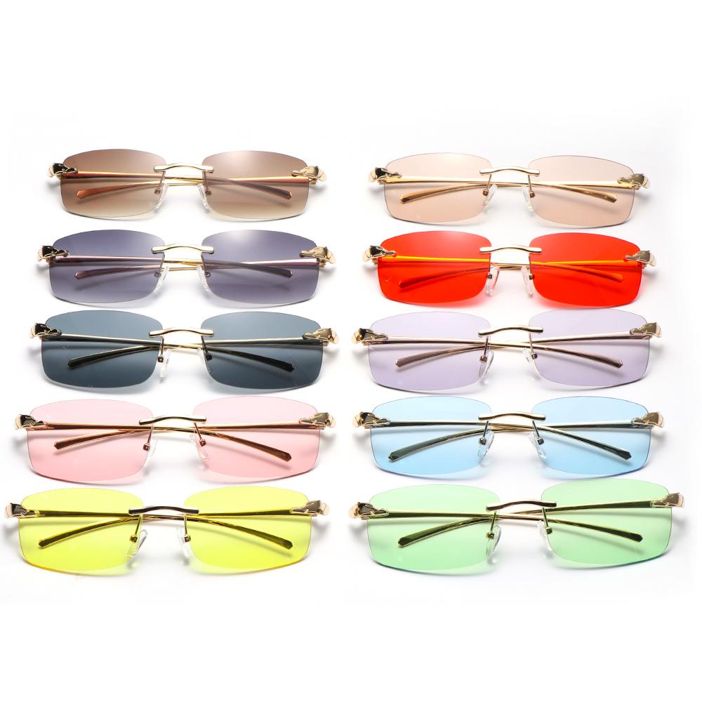 [POPULAR] Vintage Clear Lens Sunglasses Small Frame Rimless Rectangle Sunglasses UV400 Metal Sun Glasses Unique Cheetah Eyewear/Multicolor