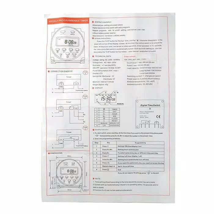 Switch Timer DC 12V 16A / Digital Programmable Timer Switch